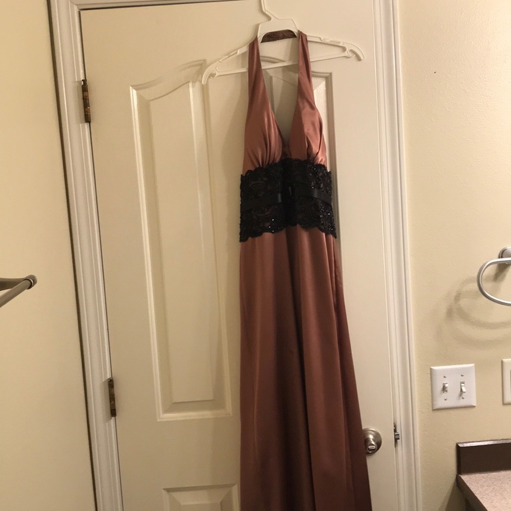 Bronze and black halter dress